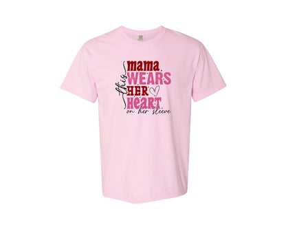 brand:Comfort Colors|color:Blossom|This Mama Wears Her Heart On Her Sleeve 84 Graphic T-Shirt