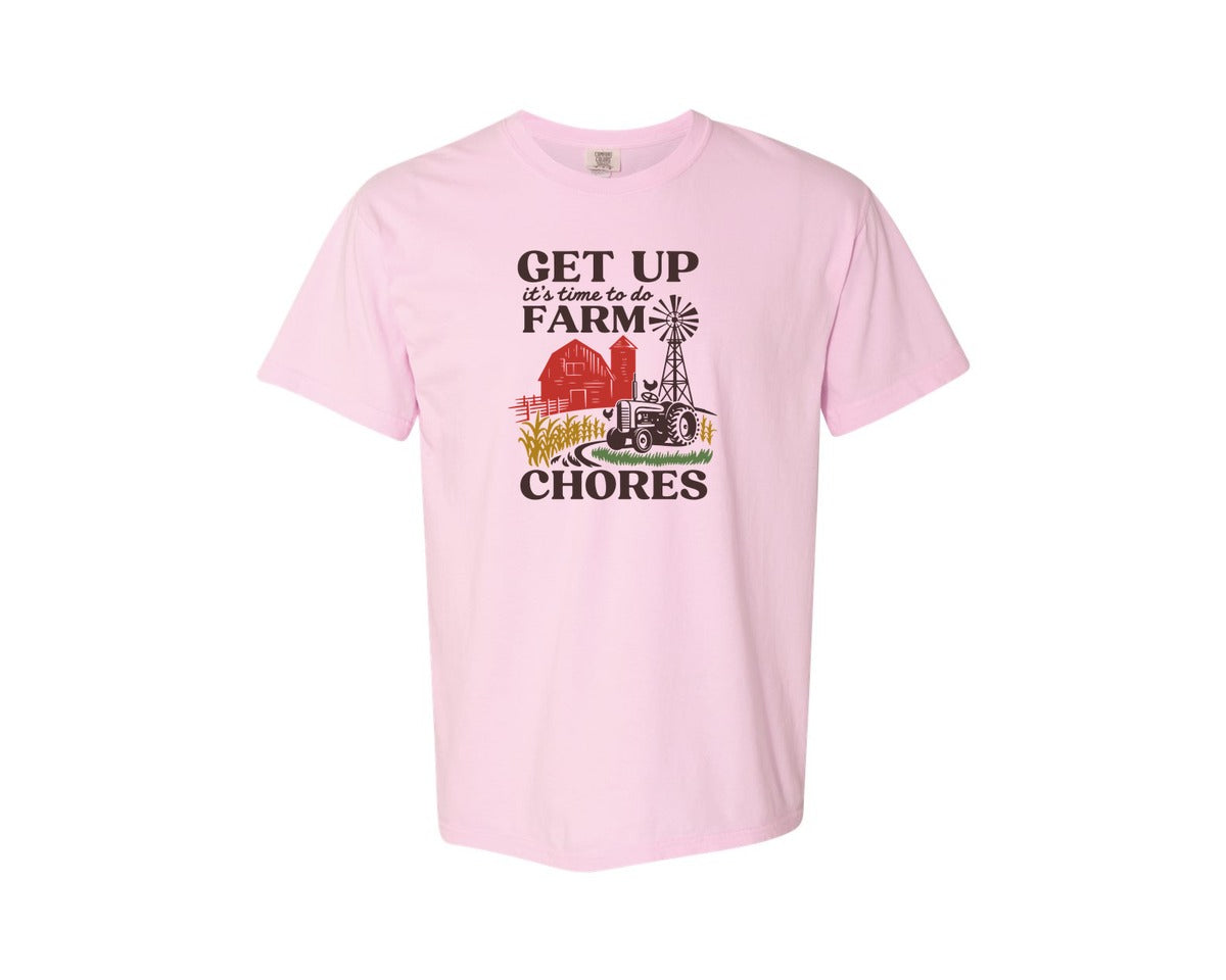 brand:Comfort Colors|color:Blossom|Get Up Its Time To Do Farm Chores 2 Graphic T-Shirt