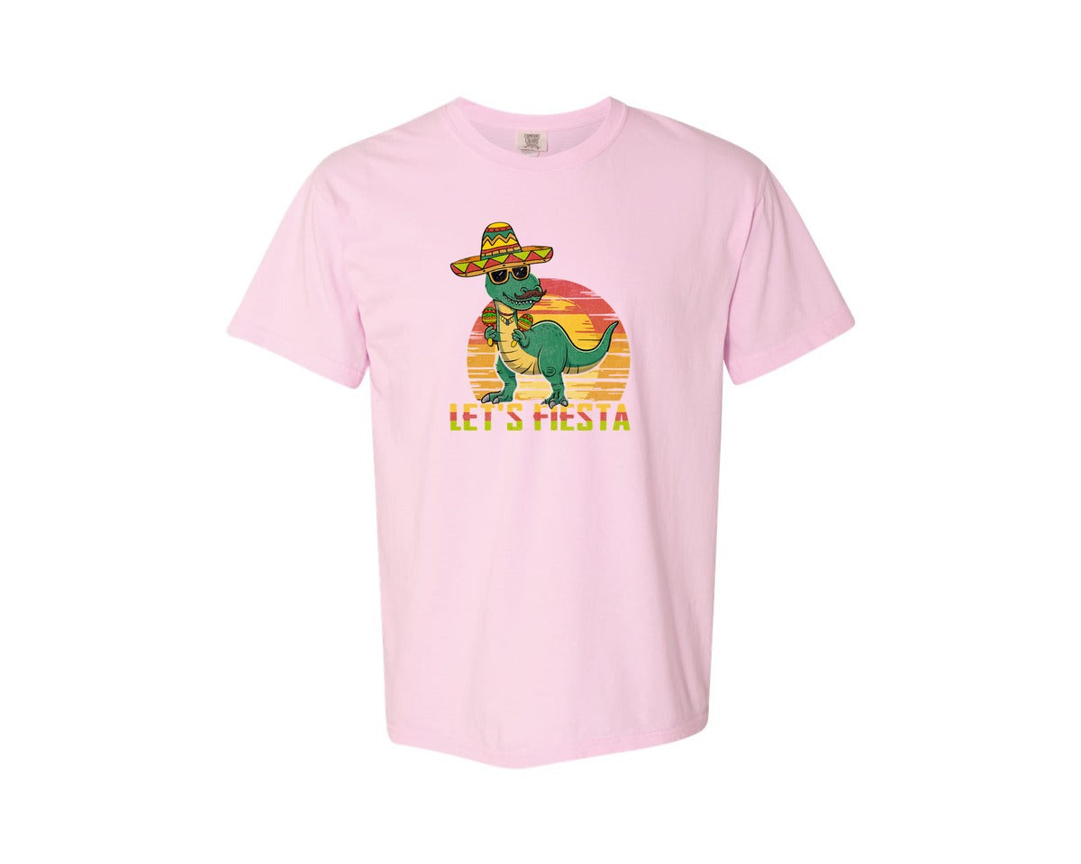 brand:Comfort Colors|color:Blossom|Lets Fiesta Dinosaur Cinco De Mayo Graphic T-Shirt