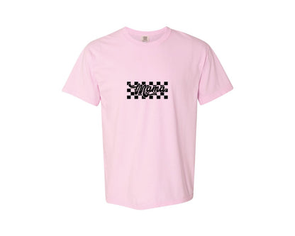 brand:Comfort Colors|color:Blossom|Retro Mama Checkered Bow Coquette B Graphic T-Shirt