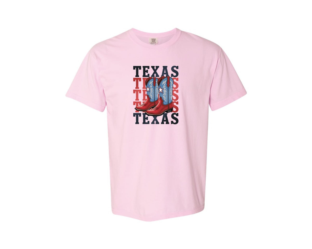 brand:Comfort Colors|color:Blossom|Texas Cowboy Boots Western Rodeo 4 Graphic T-Shirt