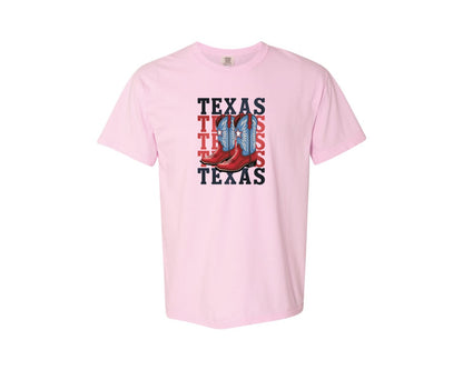 brand:Comfort Colors|color:Blossom|Texas Cowboy Boots Western Rodeo 4 Graphic T-Shirt