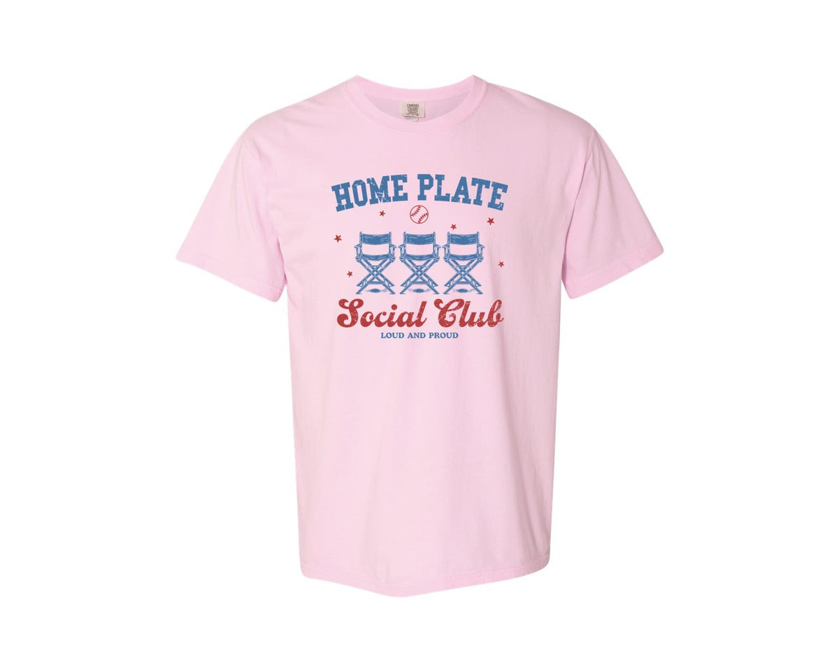 brand:Comfort Colors|color:Blossom|Vintage Baseball Home Plate Social Club Graphic T-Shirt