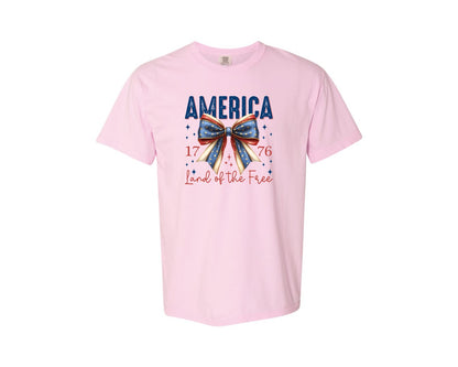 brand:Comfort Colors|color:Blossom|America Bow Land Of The Free Graphic T-Shirt