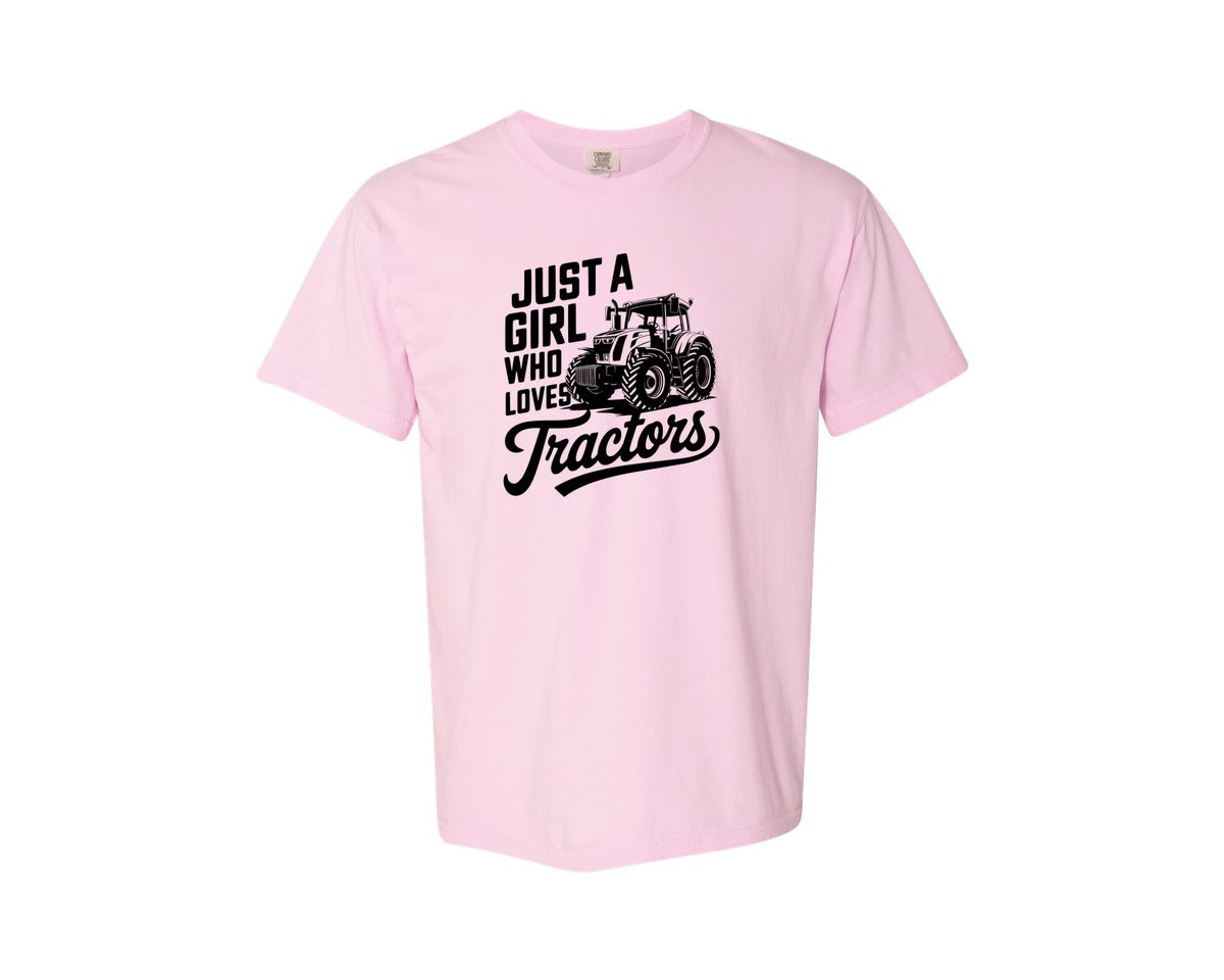 brand:Comfort Colors|color:Blossom|Just A Girl Who Loves Tractors T Shi Graphic T-Shirt