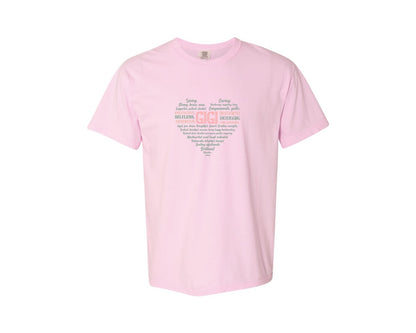 brand:Comfort Colors|color:Blossom|Gigi Heart Shape Mothers Day Heart 3 Graphic T-Shirt