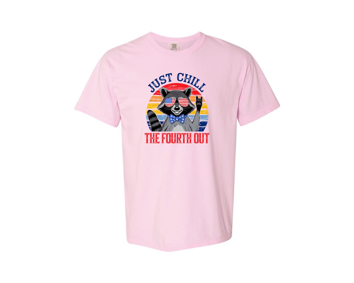 brand:Comfort Colors|color:Blossom|Retro Raccoon 4Th Of July Chill Vibes Graphic T-Shirt