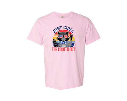 brand:Comfort Colors|color:Blossom|Retro Raccoon 4Th Of July Chill Vibes Graphic T-Shirt