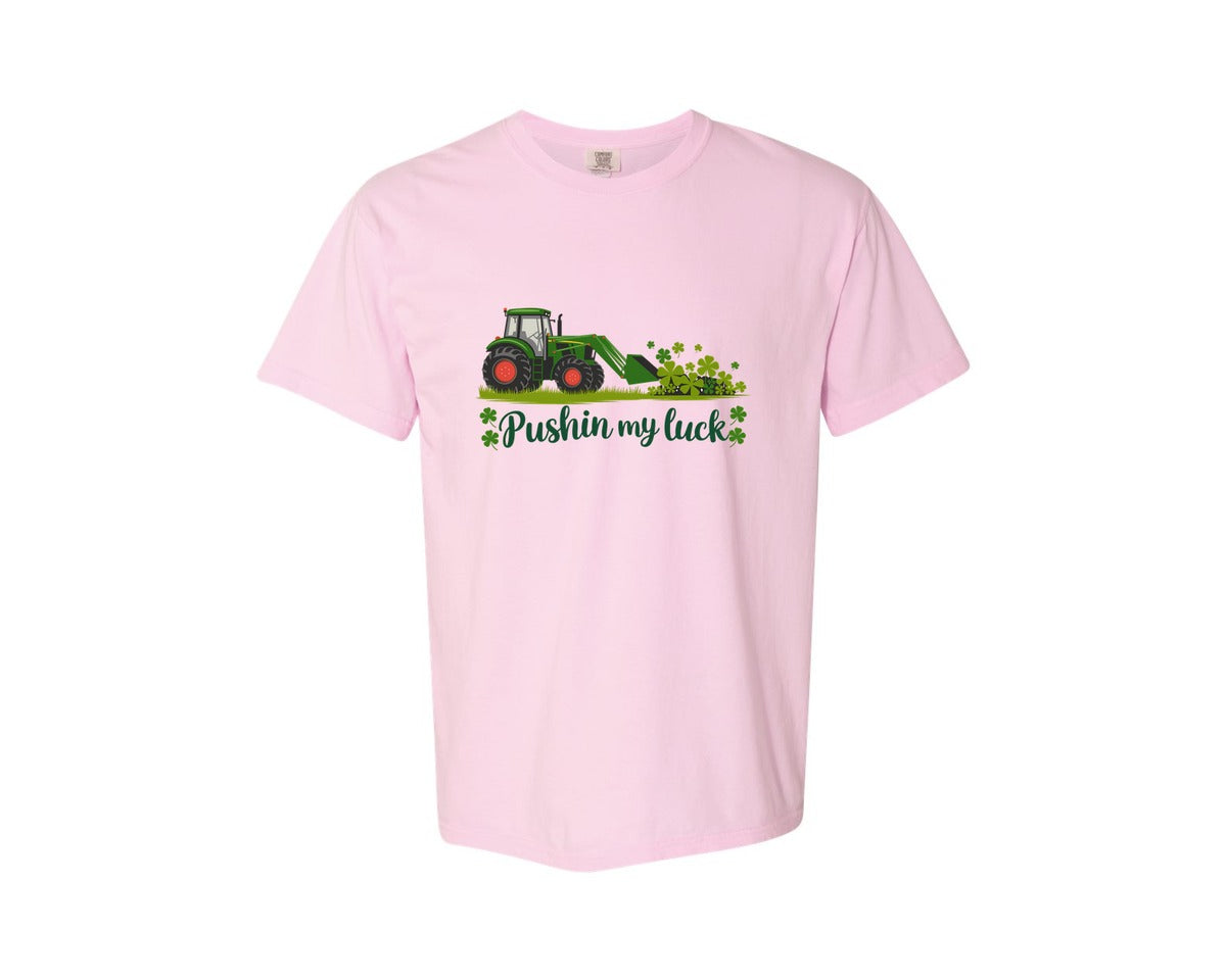 brand:Comfort Colors|color:Blossom|Pushin My Luck St Patricks Day 3 Graphic T-Shirt