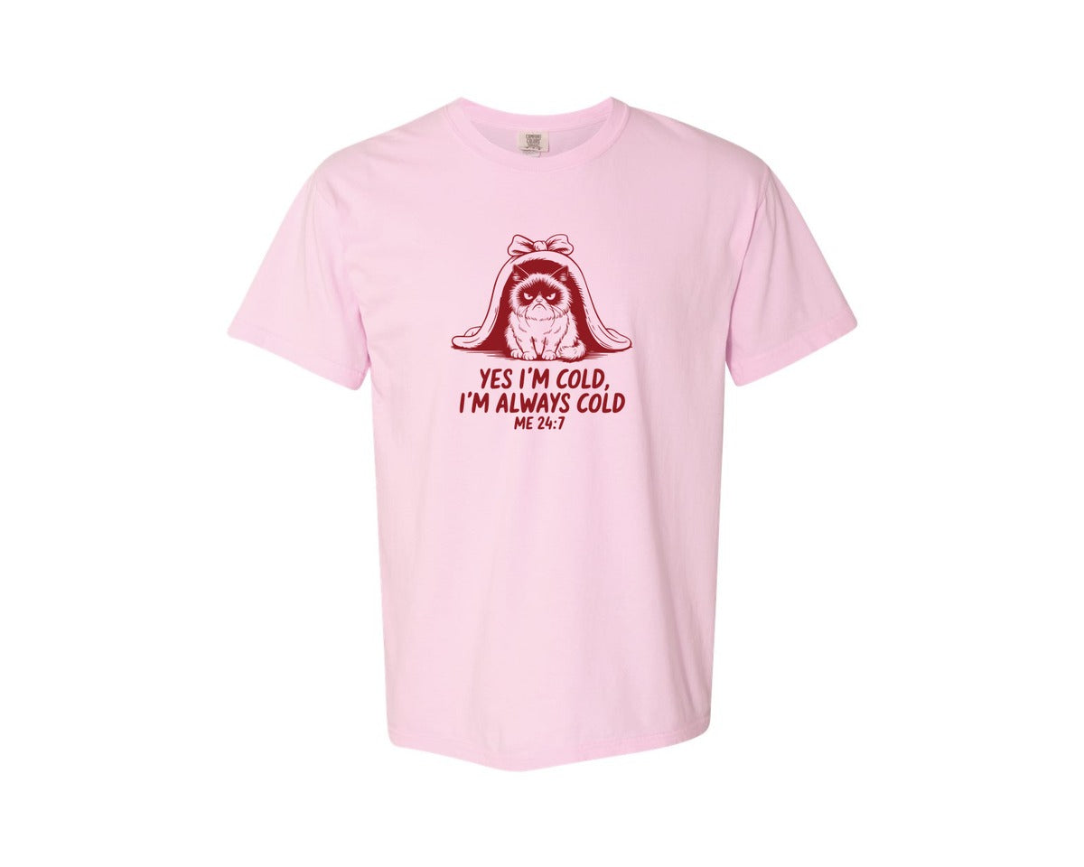 brand:Comfort Colors|color:Blossom|Yes Im Cold Always Cold Me 247 Des Graphic T-Shirt