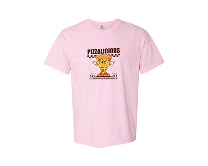brand:Comfort Colors|color:Blossom|Vintage Slice Pizza Cartoon Character Graphic T-Shirt