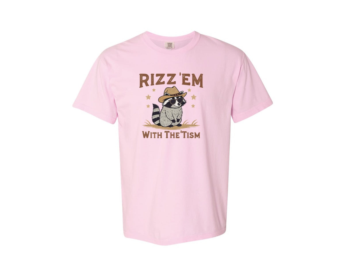 brand:Comfort Colors|color:Blossom|Raccoon Funny Raccoon Rizz Em Graphic T-Shirt