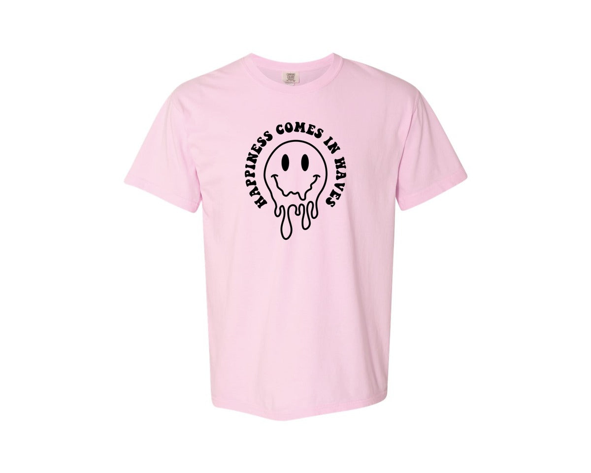 brand:Comfort Colors|color:Blossom|Happiness Comes In Waves Wavy Graphic T-Shirt