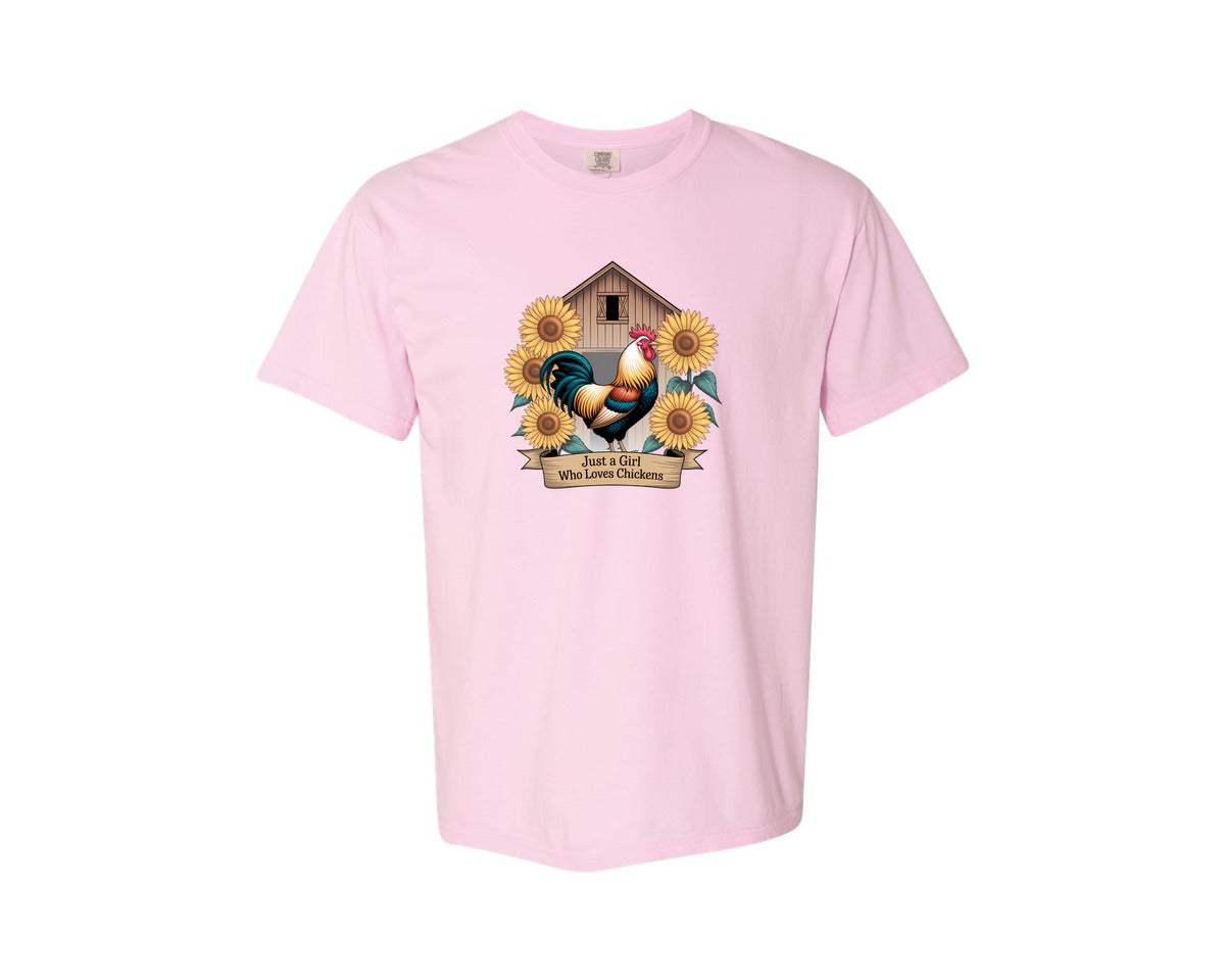 brand:Comfort Colors|color:Blossom|Just A Girl Who Loves Chickens 8 Graphic T-Shirt