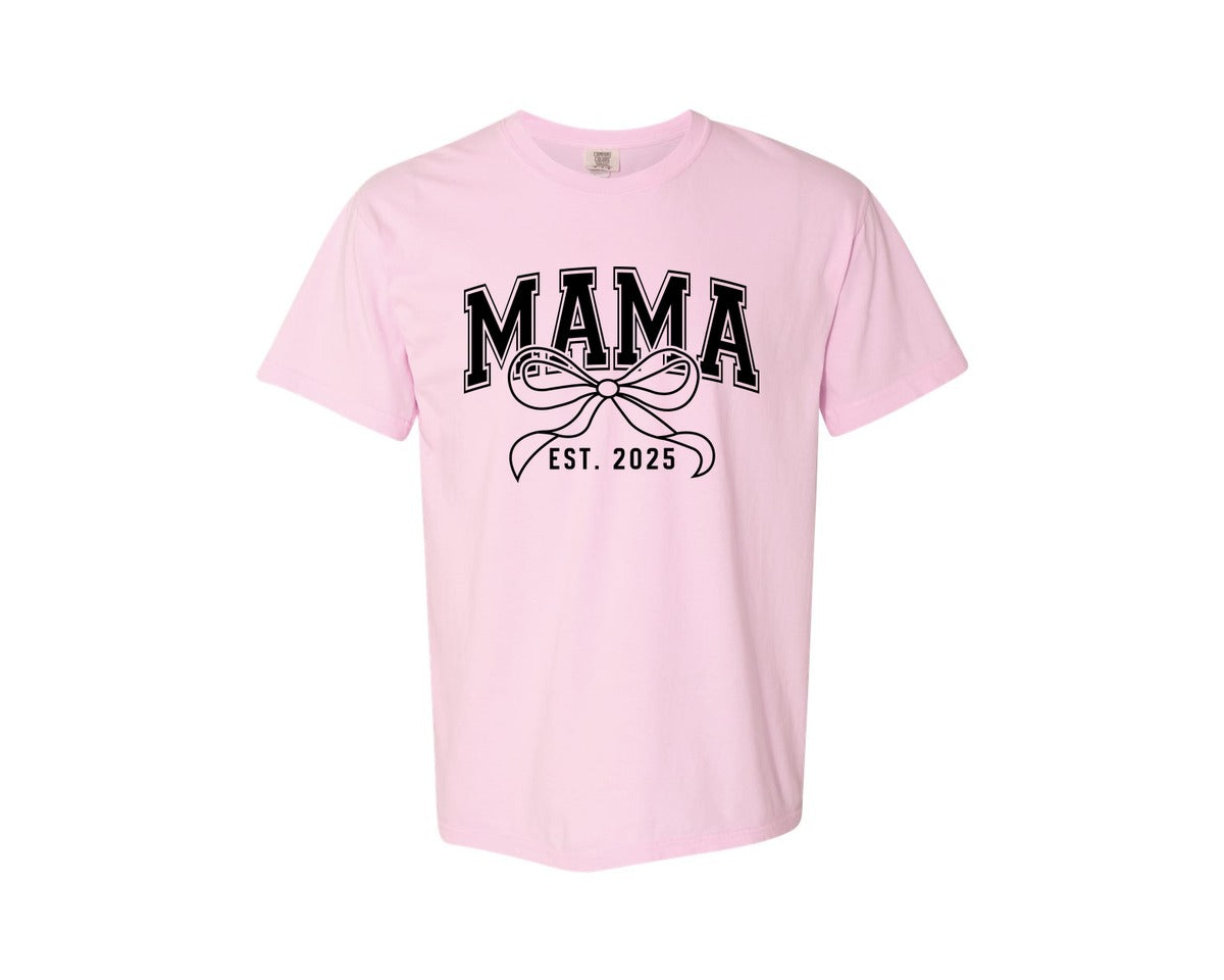 brand:Comfort Colors|color:Blossom|Mama Bow Varsity Graphic T-Shirt