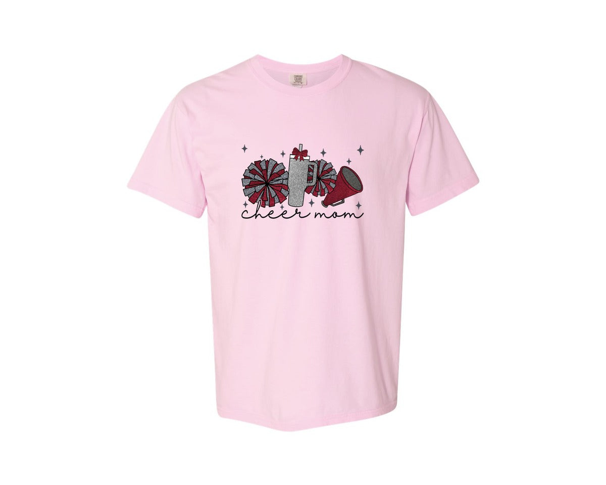 brand:Comfort Colors|color:Blossom|Cheer Mom Glitter Cheerleading Graphic T-Shirt