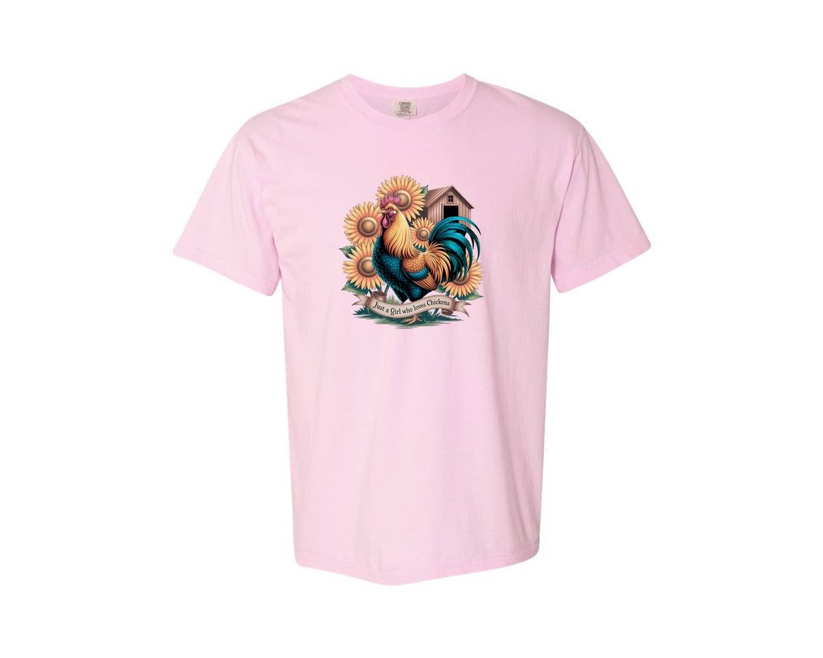brand:Comfort Colors|color:Blossom|Just A Girl Who Loves Chickens 10 Graphic T-Shirt