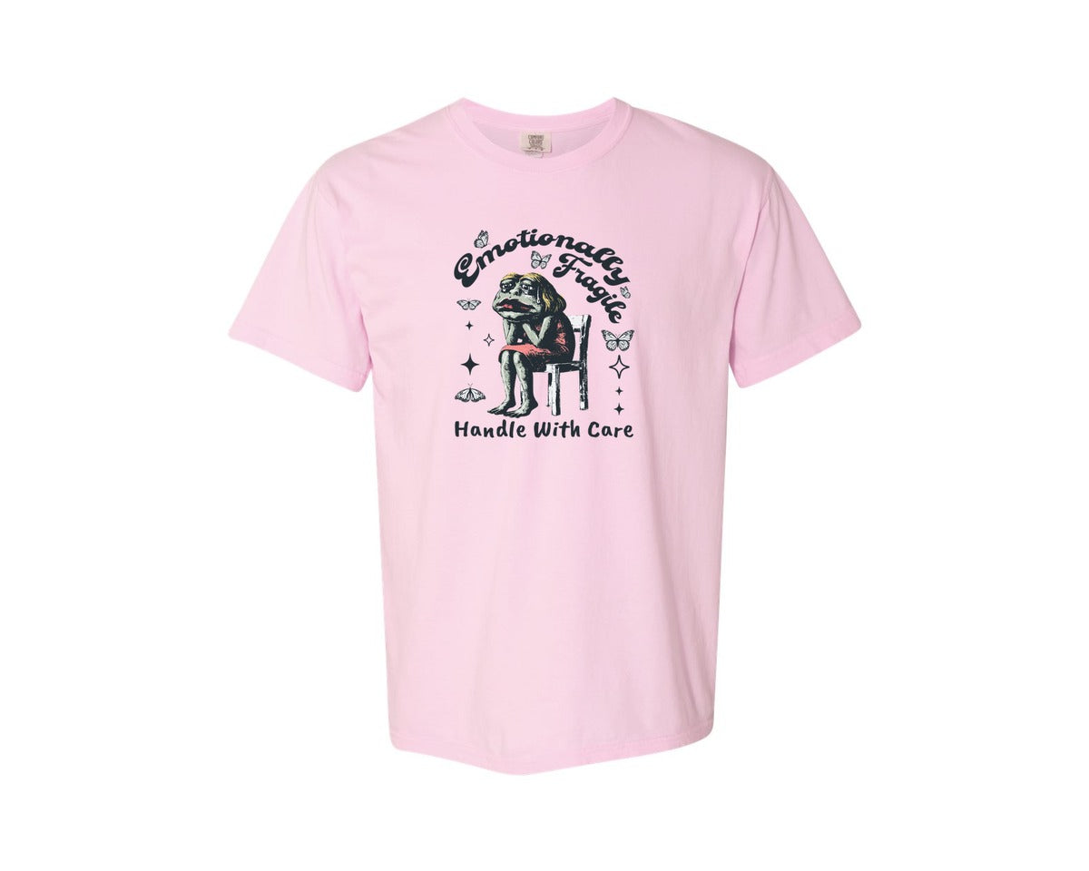 brand:Comfort Colors|color:Blossom|Frog Woman With Tears Emotionally Shirt Graphic T-Shirt