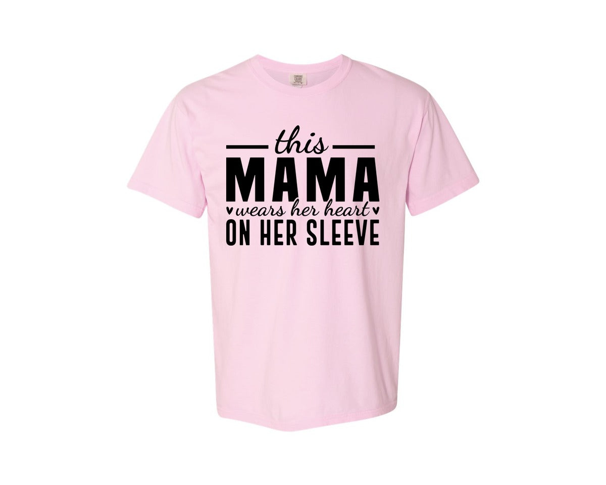 brand:Comfort Colors|color:Blossom|This Mama Wears Her Heart On Her Sleeve 77 Graphic T-Shirt