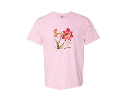 brand:Comfort Colors|color:Blossom|Red Amaryllis Flower T Shirt Design Graphic T-Shirt