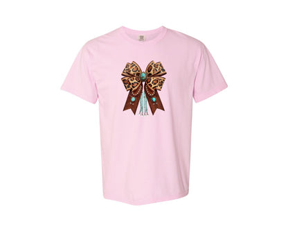 brand:Comfort Colors|color:Blossom|Western Leopard Bow Bohemian Coquette Graphic T-Shirt