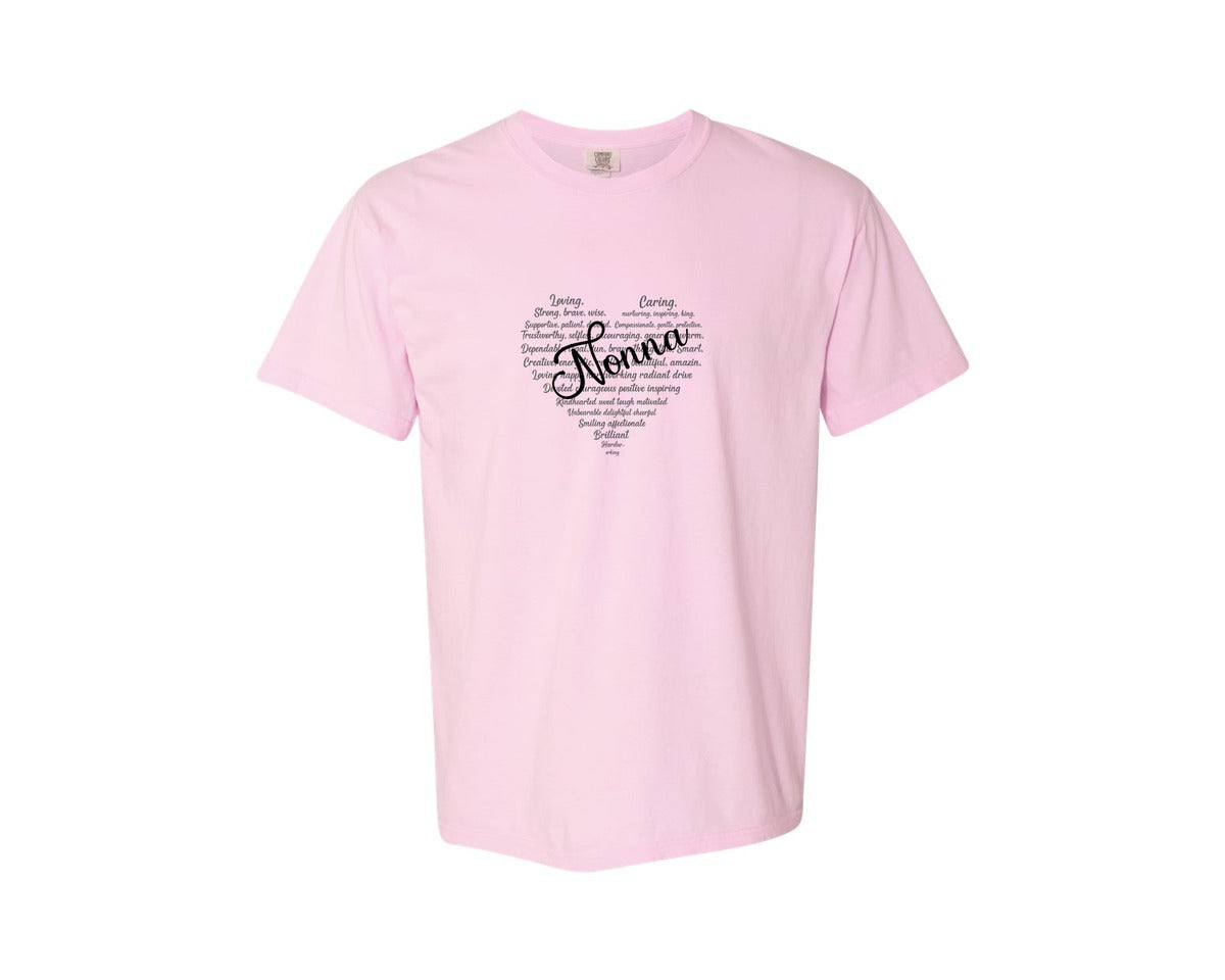 brand:Comfort Colors|color:Blossom|Nonna Heart Shape Mothers Day Graphic T-Shirt