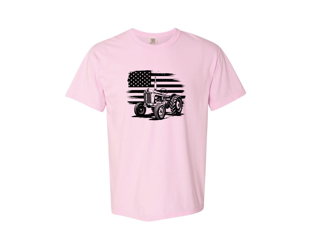 brand:Comfort Colors|color:Blossom|Tractor Flag Vector T Shirt Design Graphic T-Shirt