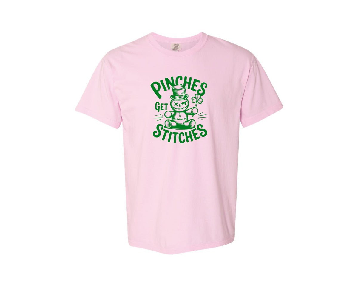 brand:Comfort Colors|color:Blossom|Pinches Get Stitches Funny St Patri Graphic T-Shirt