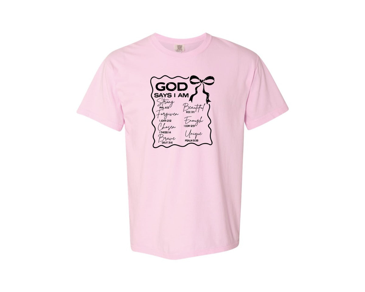 brand:Comfort Colors|color:Blossom|God Says I Am Coquette Christian Graphic T-Shirt