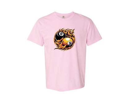 brand:Comfort Colors|color:Blossom|Flaming 8 9 Ball Billiards Graphic T-Shirt