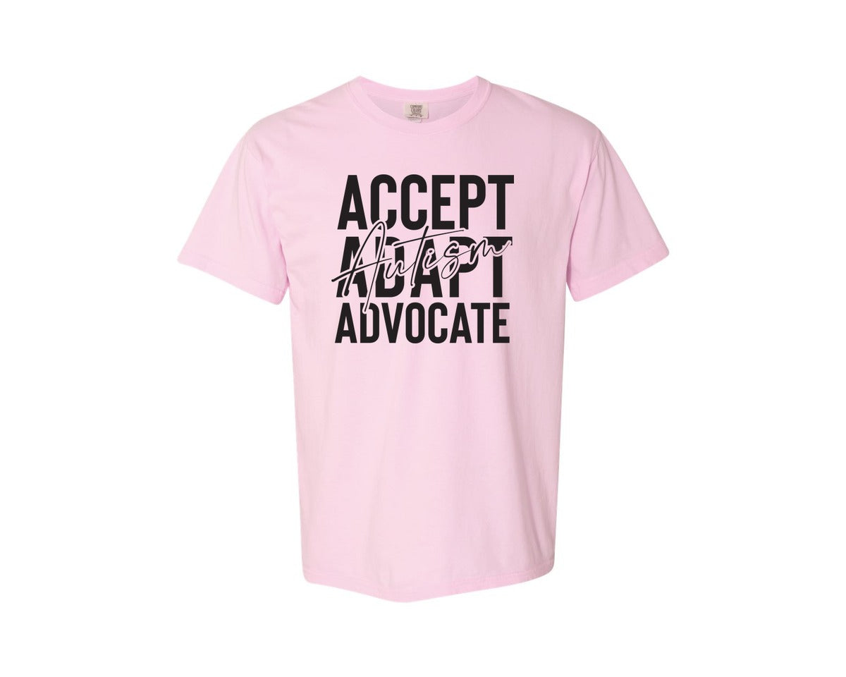 brand:Comfort Colors|color:Blossom|Accept Adapt Advocate Autism Graphic T-Shirt