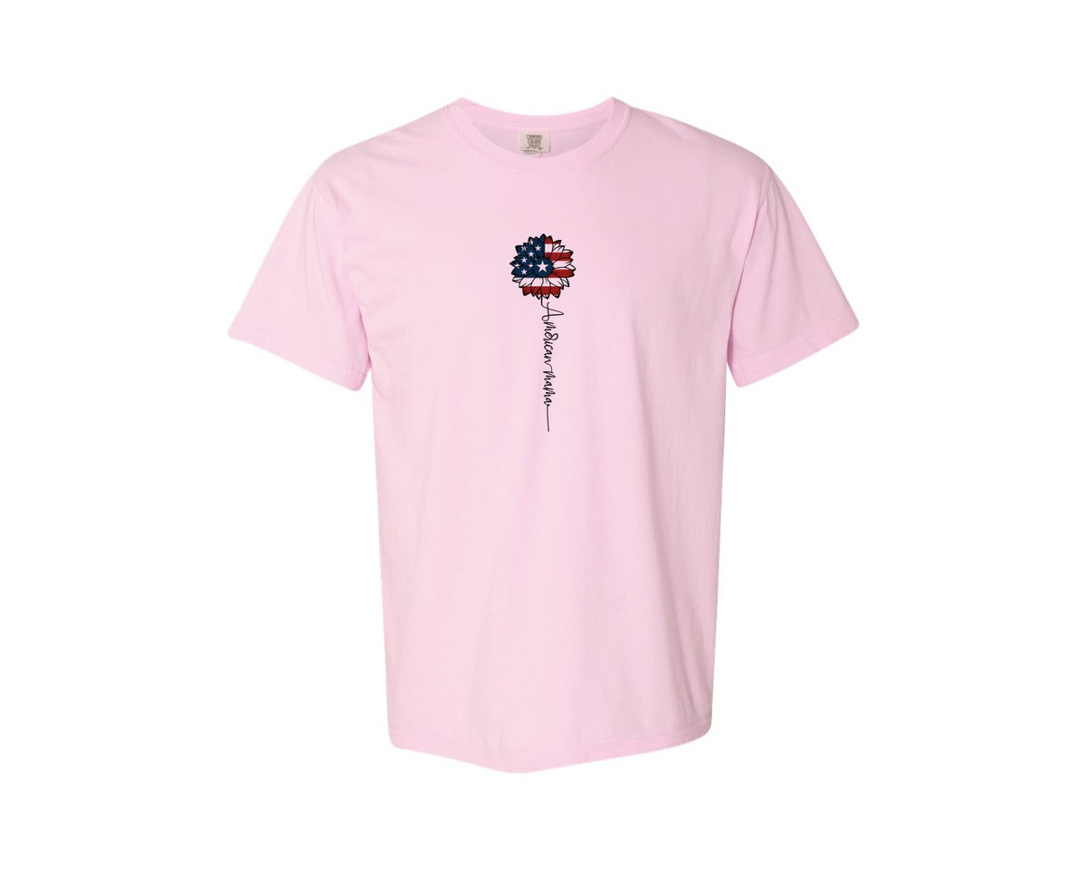 brand:Comfort Colors|color:Blossom|American Mama Sunflower 4Th Of July Graphic T-Shirt