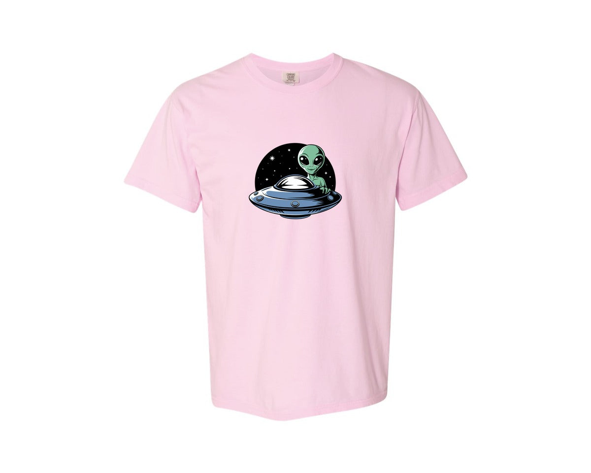 brand:Comfort Colors|color:Blossom|Retro Vintage Ufo Alien T Shirt Design 4 Graphic T-Shirt