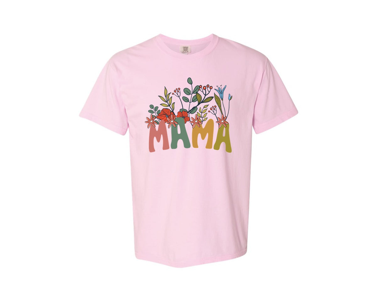 brand:Comfort Colors|color:Blossom|Mama Shirt Wildflowers Mama Shirt Graphic T-Shirt