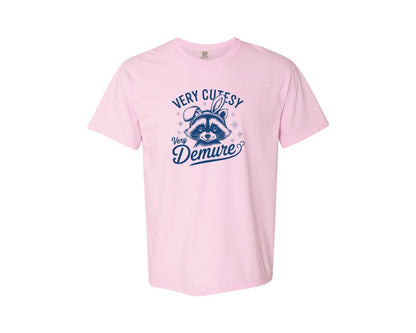 brand:Comfort Colors|color:Blossom|Very Cutesy Very Demure Raccoon T Shirt Graphic T-Shirt