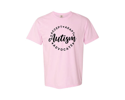 brand:Comfort Colors|color:Blossom|Autism Awareness Accept Adapt Advocate 4 Graphic T-Shirt
