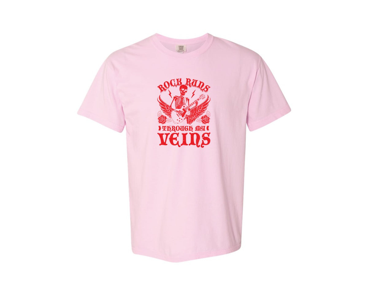 brand:Comfort Colors|color:Blossom|Rock Runs Through My Veins Design Graphic T-Shirt
