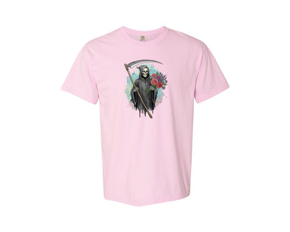 brand:Comfort Colors|color:Blossom|Grim Reaper With Flowers Gothic Graphic T-Shirt