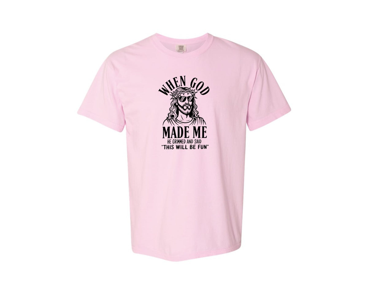 brand:Comfort Colors|color:Blossom|God Humor Christian Faith Graphic T-Shirt