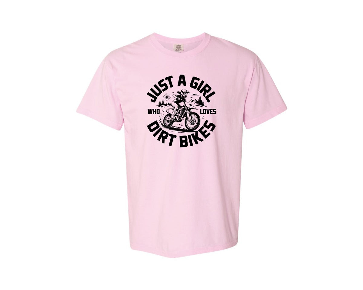 brand:Comfort Colors|color:Blossom|Just A Girl Who Loves Dirt Bikes T S Graphic T-Shirt