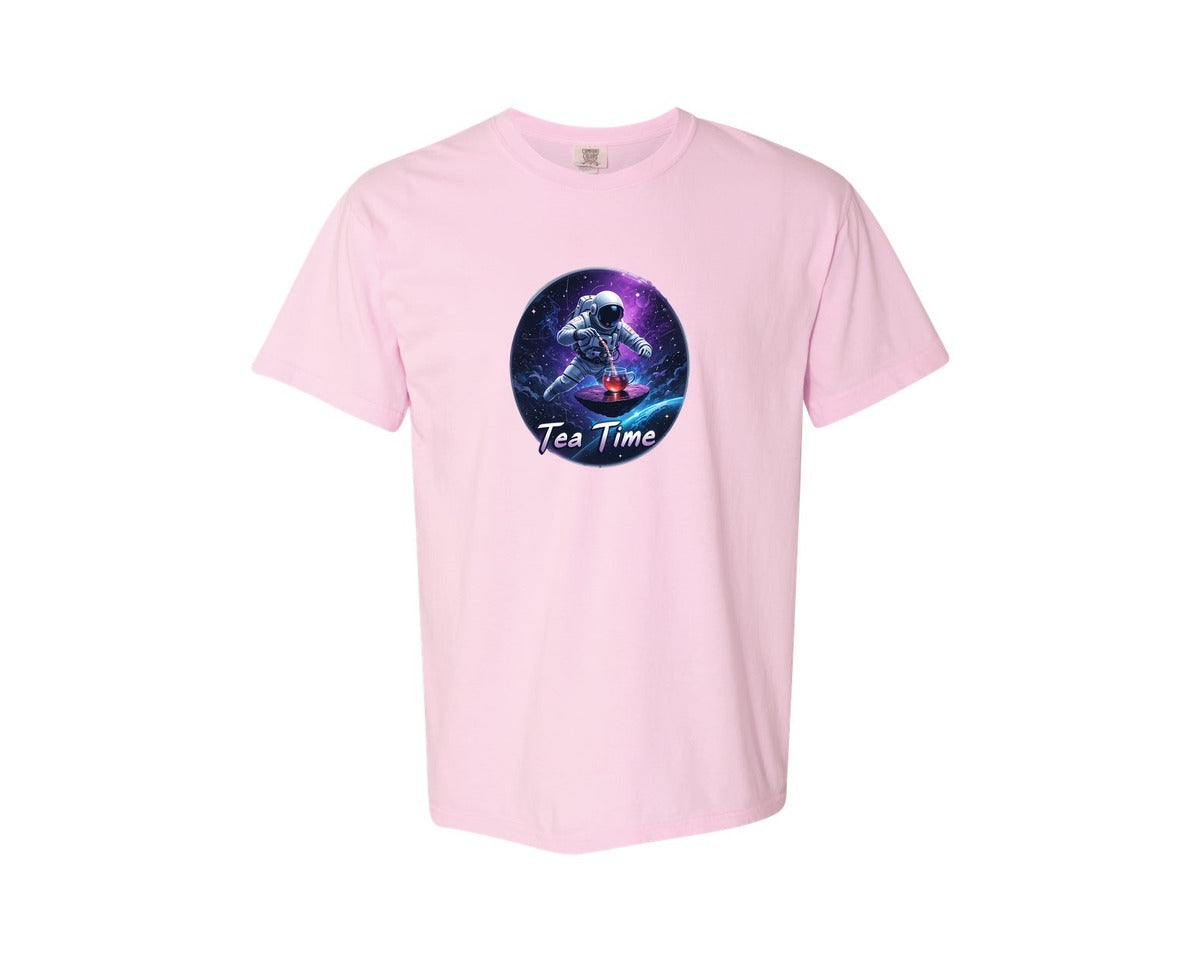 brand:Comfort Colors|color:Blossom|Astronaut Tea Time In Space T Shirt Graphic T-Shirt