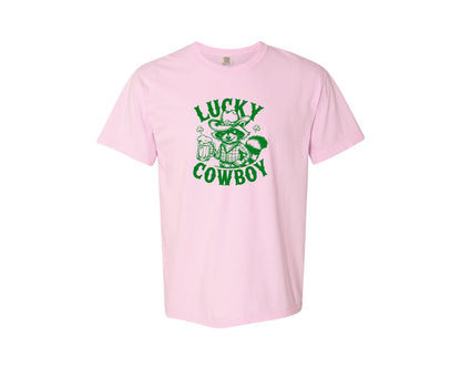 brand:Comfort Colors|color:Blossom|Lucky Cowboy Funny St Patricks Day Graphic T-Shirt