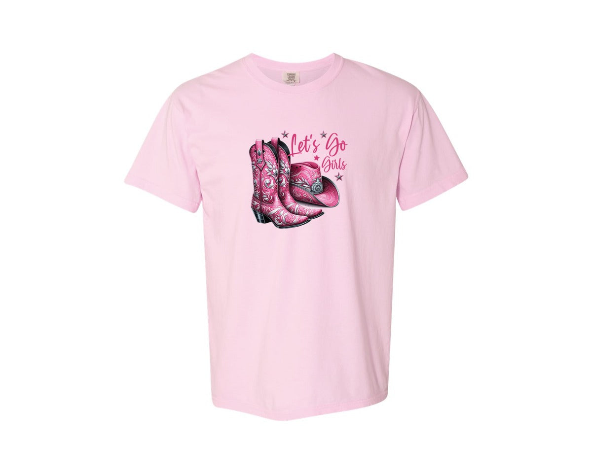 brand:Comfort Colors|color:Blossom|Lets Go Girls Cowgirl Boots 2 Graphic T-Shirt
