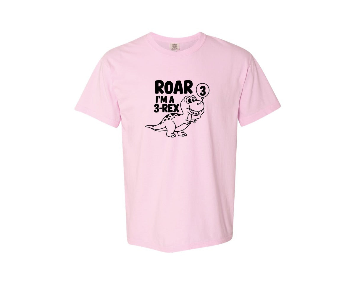 brand:Comfort Colors|color:Blossom|3 Rex Dinosaur Birthday Graphic T-Shirt
