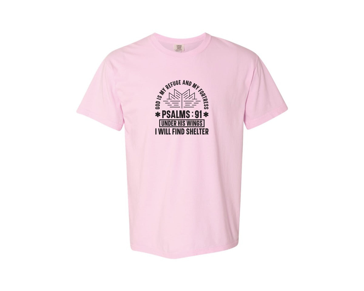 brand:Comfort Colors|color:Blossom|God Is My Refuge Psalms 91 Desi Graphic T-Shirt