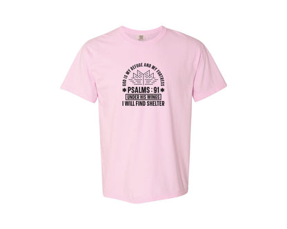 brand:Comfort Colors|color:Blossom|God Is My Refuge Psalms 91 Desi Graphic T-Shirt