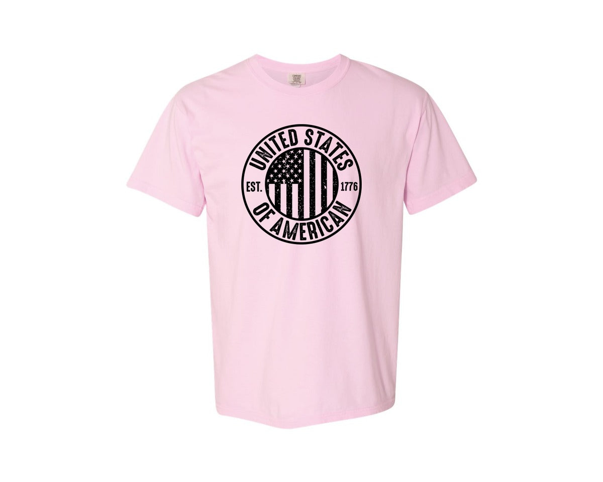 brand:Comfort Colors|color:Blossom|United States Of America Patriotic Graphic T-Shirt