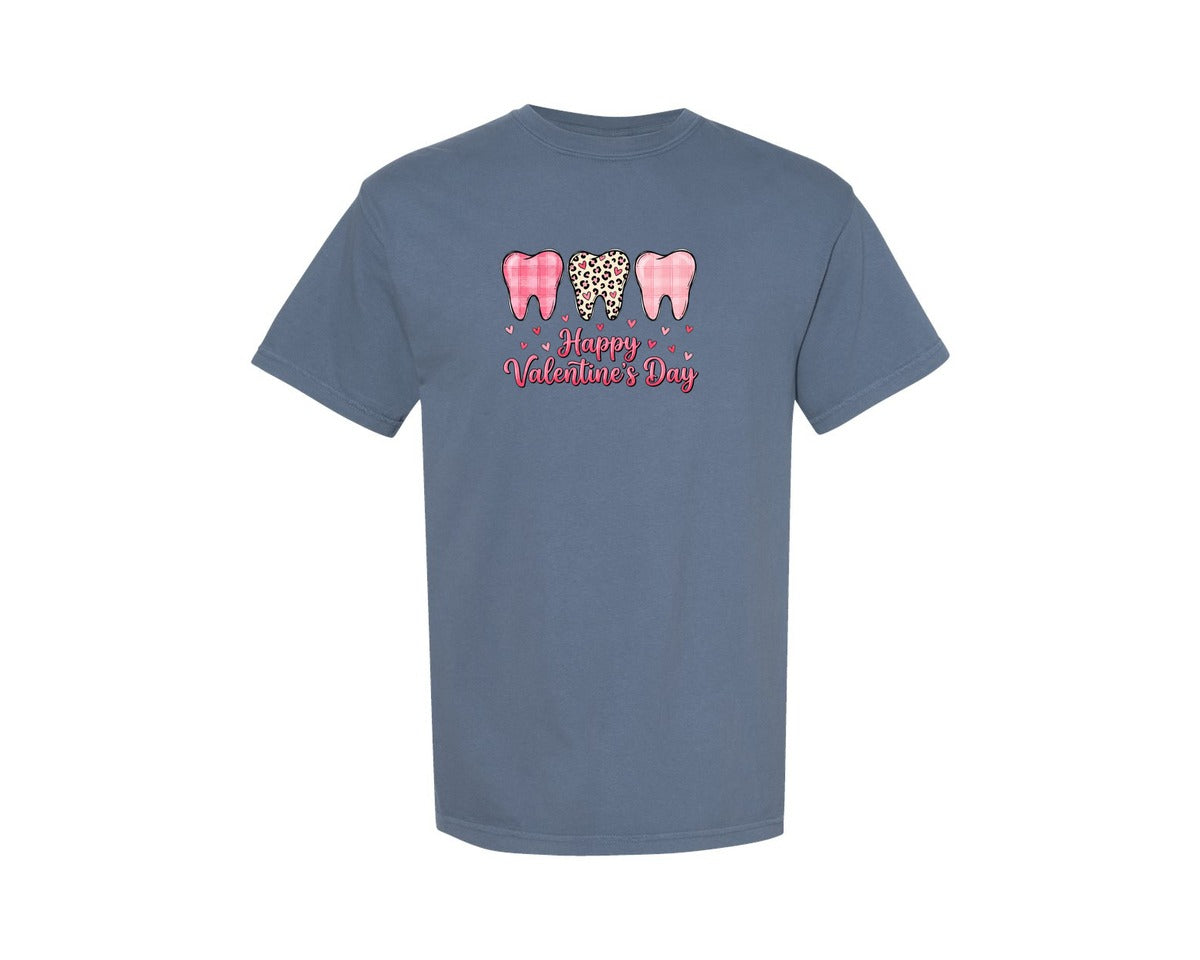 brand:Comfort Colors|color:Blue Jean|Happy Valentines Day Teeth Graphic T-Shirt