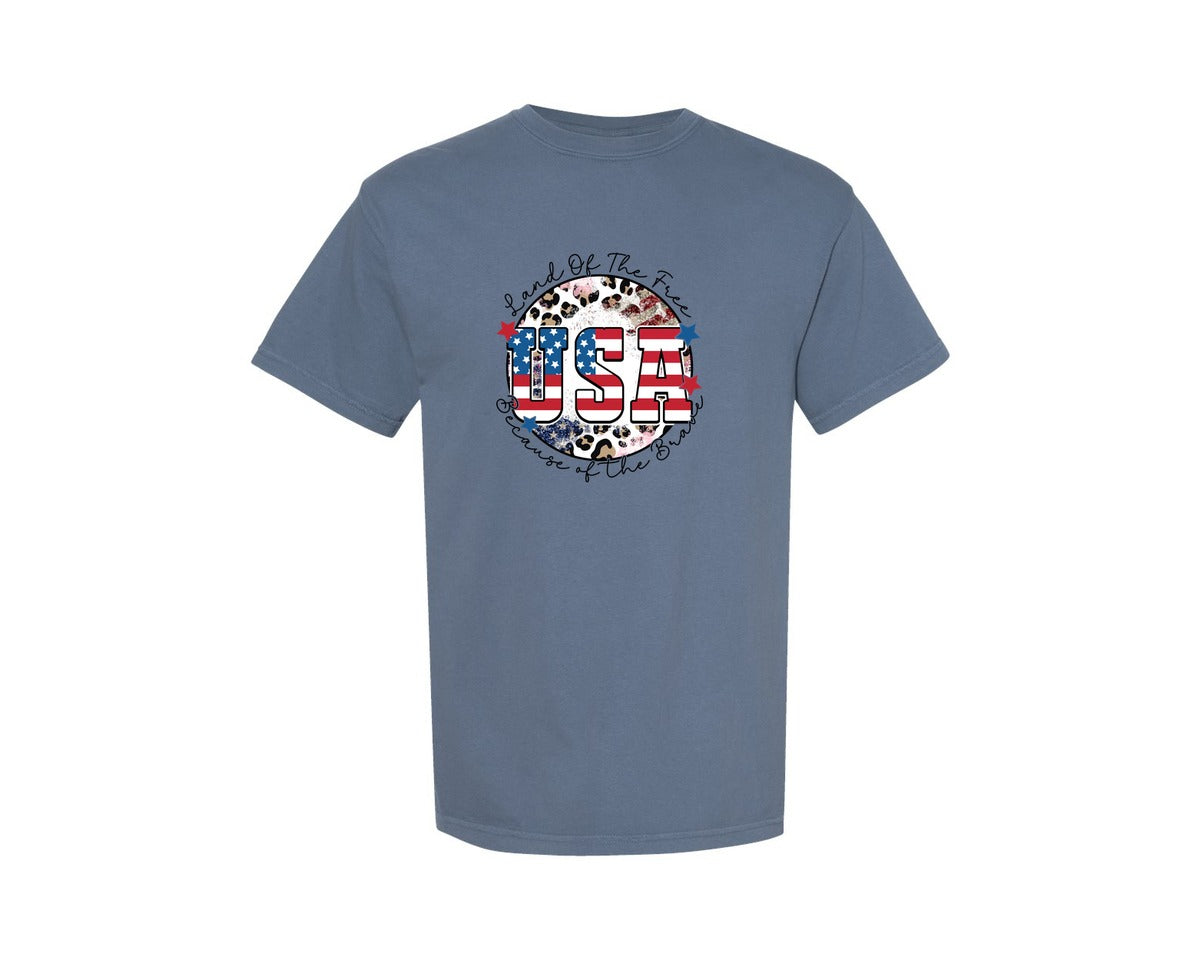 brand:Comfort Colors|color:Blue Jean|Retro Usa Land Of The Free Graphic T-Shirt