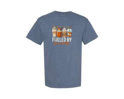 brand:Comfort Colors|color:Blue Jean|Jesus And Coffee Thanksgiving T Shirt Graphic T-Shirt